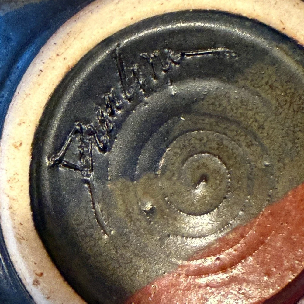 Signed Studio Pottery Pinched Edge MCM Bowls Set of 2 Earthy Glaze Small Dishes